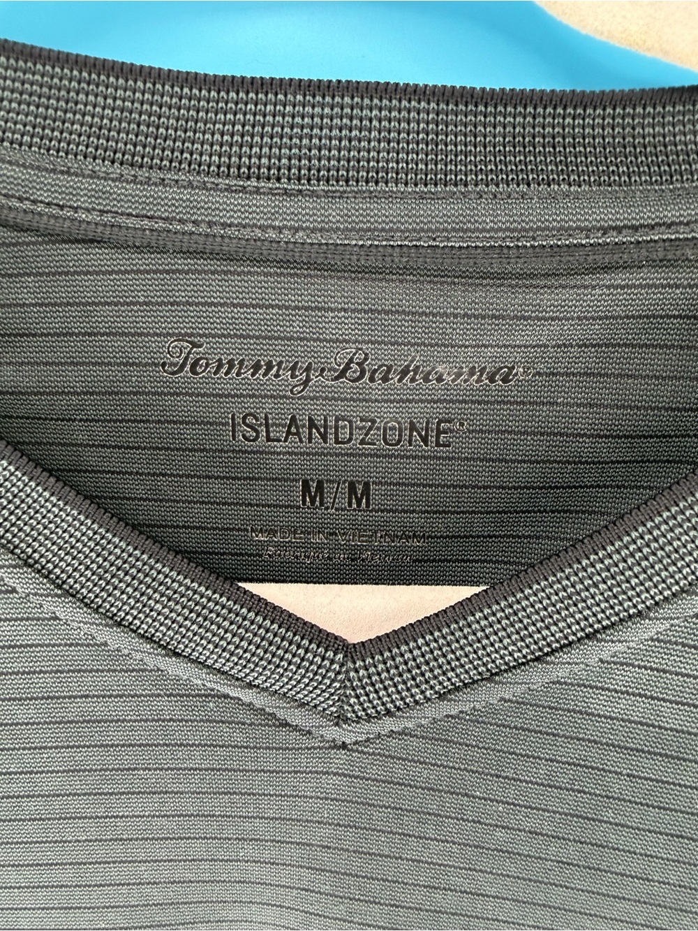 Tommy Bahama Charcoal Gray Striped V-Neck Short Sleeve Tee - Picture 3 of 5